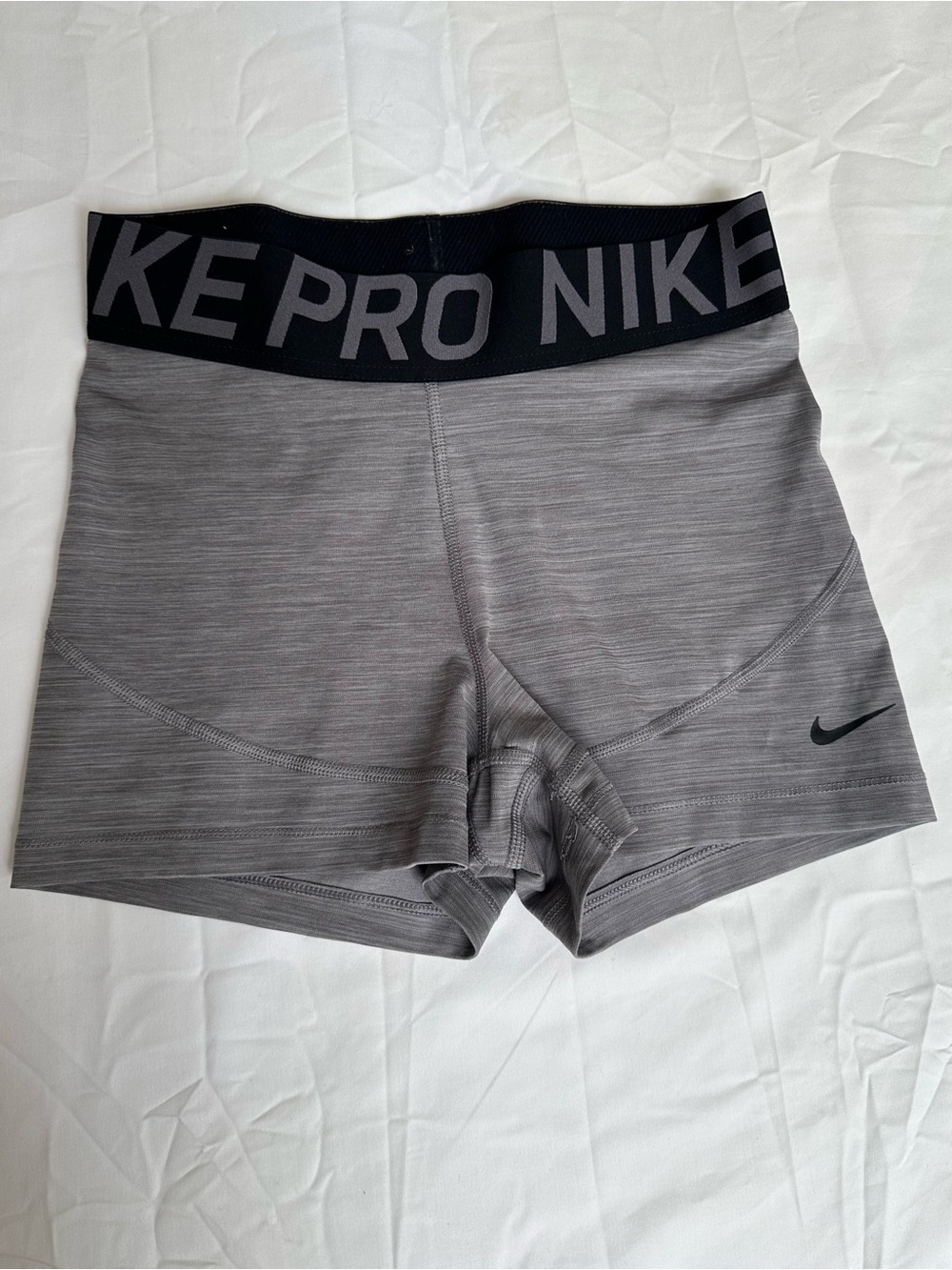 Nike Gray Pro High-Rise Bike Shorts with Branded Waistband